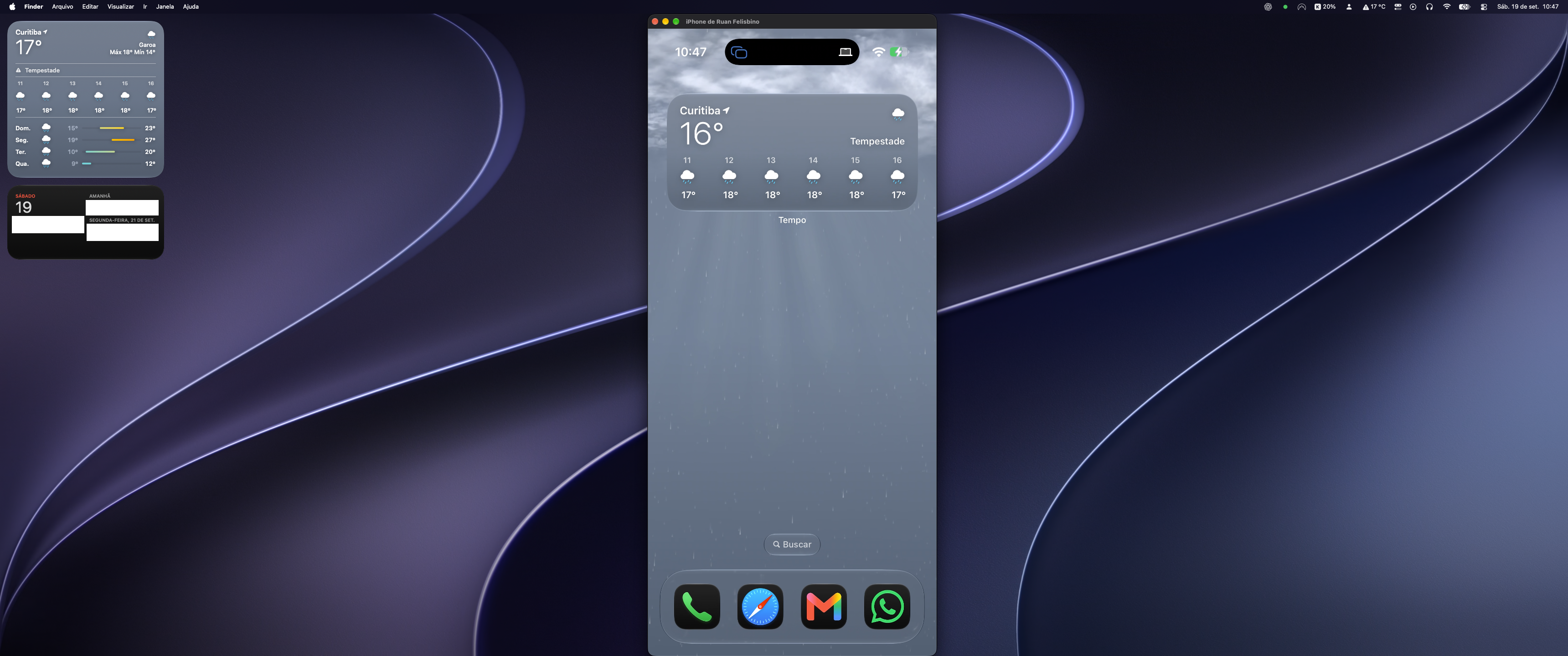 An iPhone mirrored in its own window on a macOS desktop
